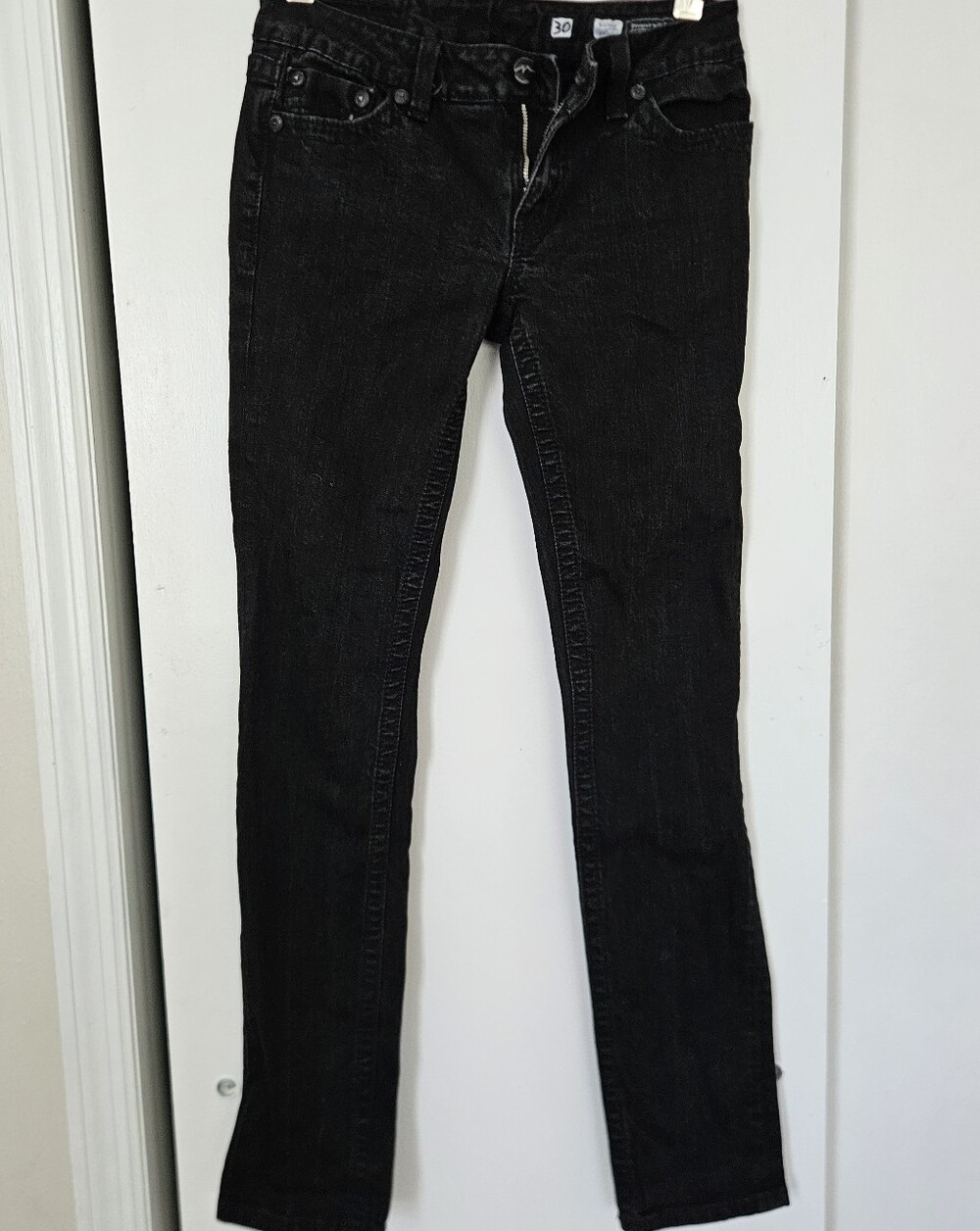 Miss Me Womens Skinny Jeans 30 Black Low Rise Emo 32.5 in inseam Stretch Denim